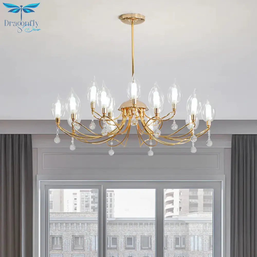 Gold Curved Arm Chandelier Lamp Modernist 9/15/18 Heads Metal Ceiling Pendant Light For Living Room
