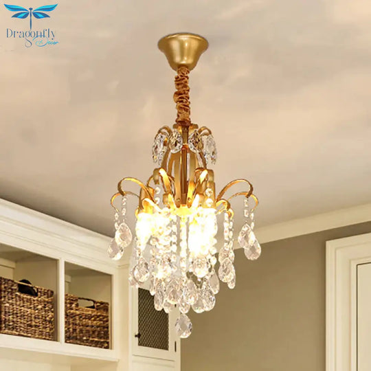 Gold Curved Arm Suspension Light Modern 3/7 Lights Crystal Drip Chandelier Fixture For Living Room