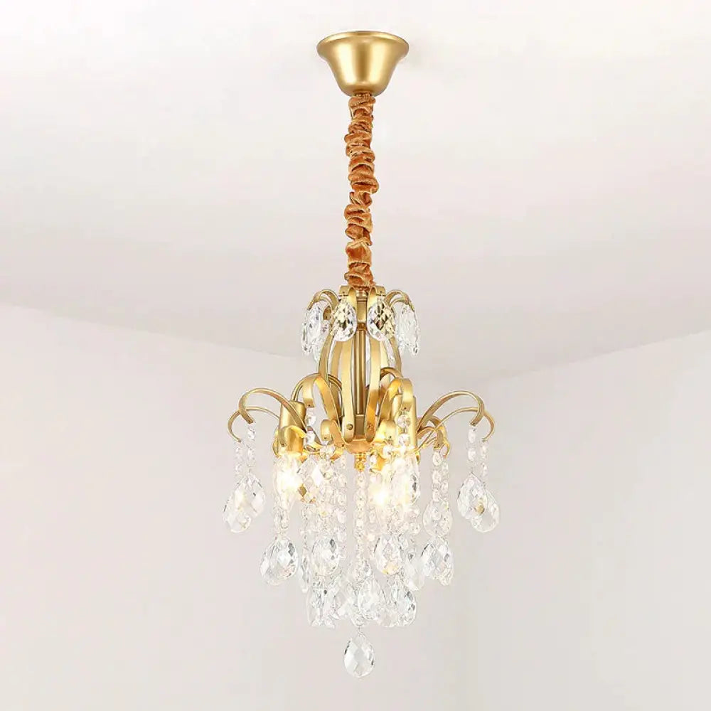 Gold Curved Arm Suspension Light Modern 3/7 Lights Crystal Drip Chandelier Fixture For Living Room