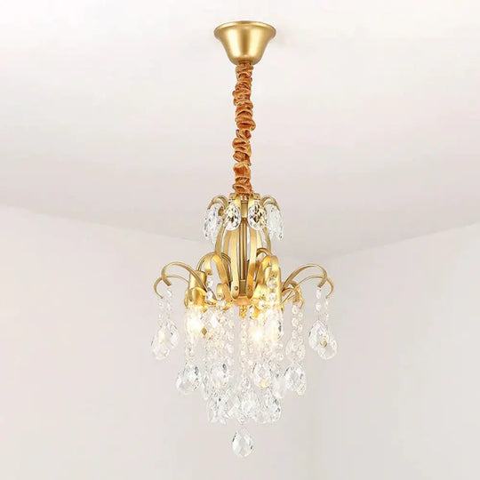 Gold Curved Arm Suspension Light Modern 3/7 Lights Crystal Drip Chandelier Fixture For Living Room