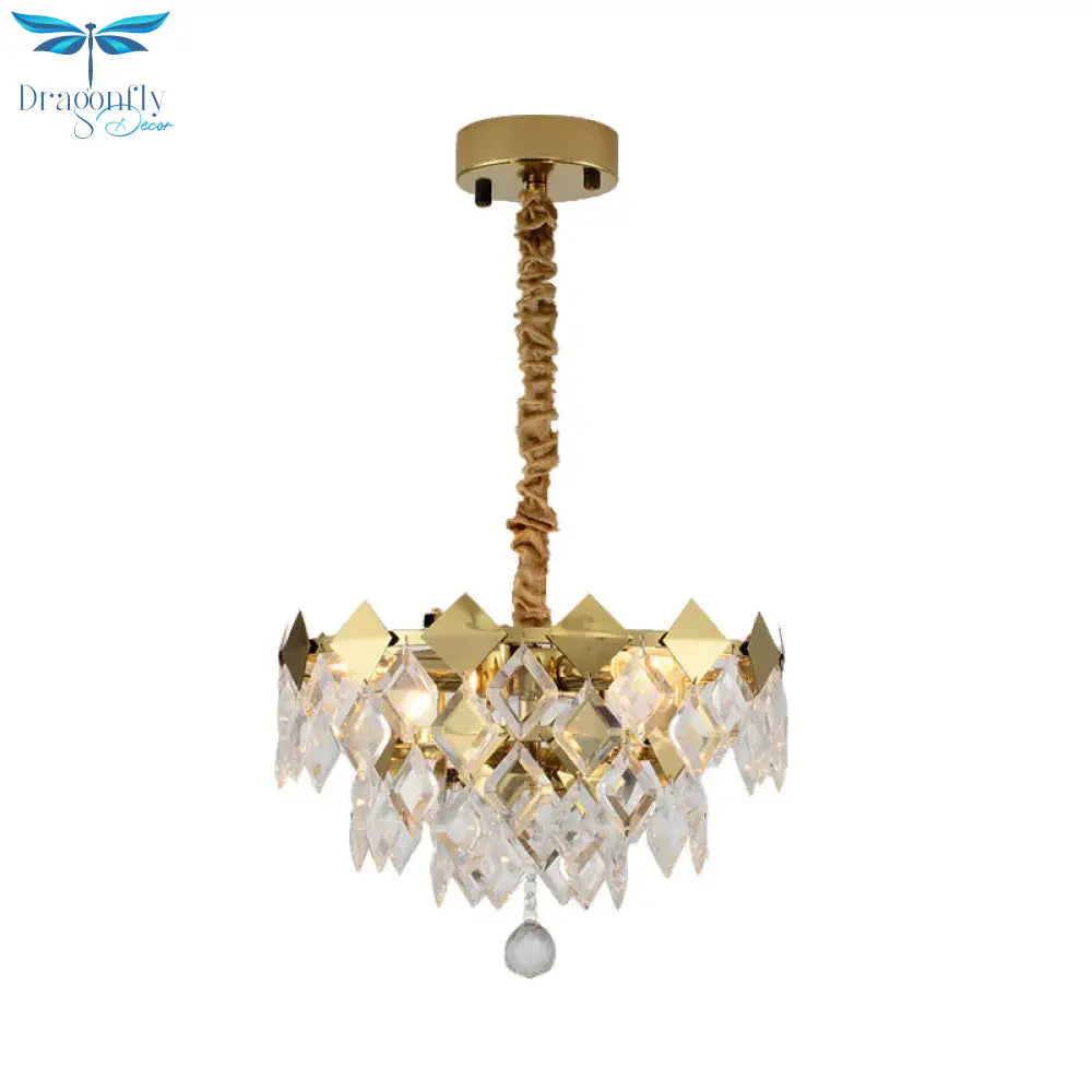 Gold Diamond Chandelier Lamp Country Clear Crystal 6/9 Bulbs Dining Room Hanging Pendant