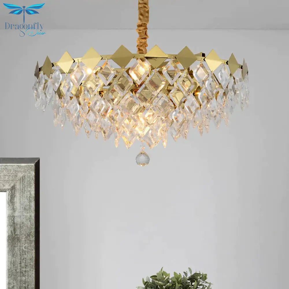 Gold Diamond Chandelier Lamp Country Clear Crystal 6/9 Bulbs Dining Room Hanging Pendant