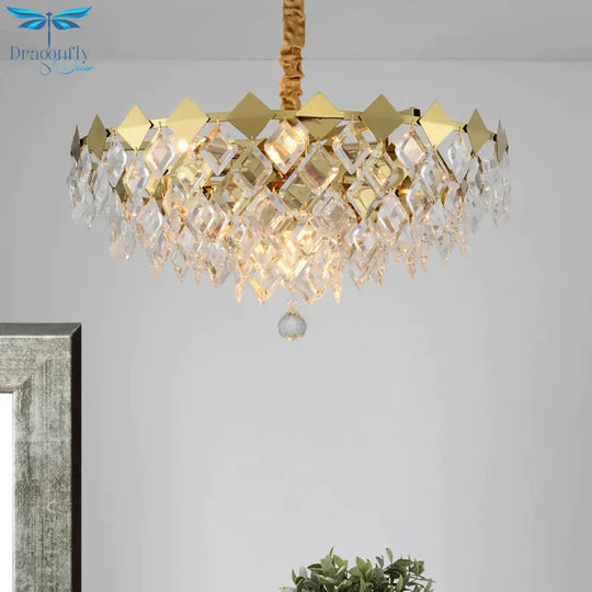 Gold Diamond Chandelier Lamp Country Clear Crystal 6/9 Bulbs Dining Room Hanging Pendant