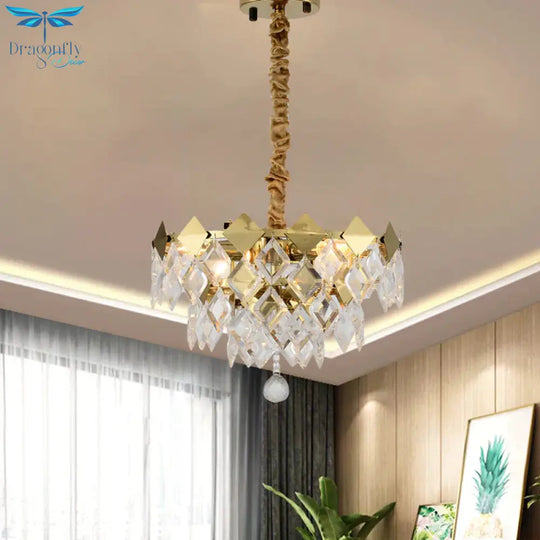 Gold Diamond Chandelier Lamp Country Clear Crystal 6/9 Bulbs Dining Room Hanging Pendant