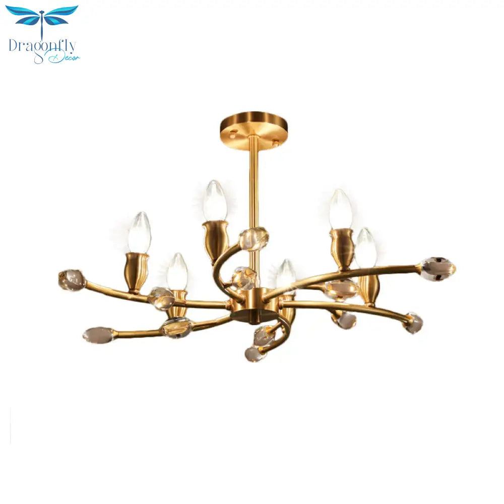 Gold Exposed Bulb Pendant Lighting Rustic Metal 6 Lights Bedroom Room Chandelier Hanging Light