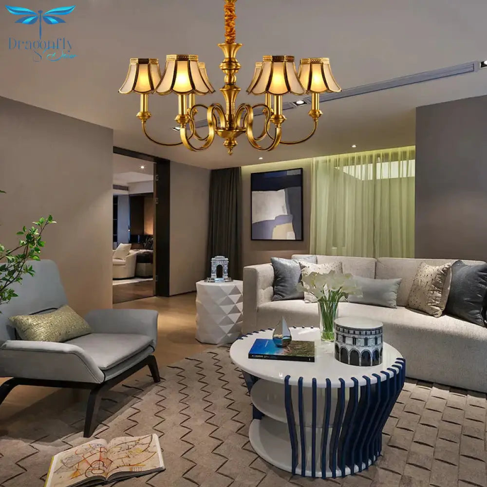 Gold Finish Radial Ceiling Suspension Lamp Colonialism Metal 3/5/6 Heads Living Room Pendant