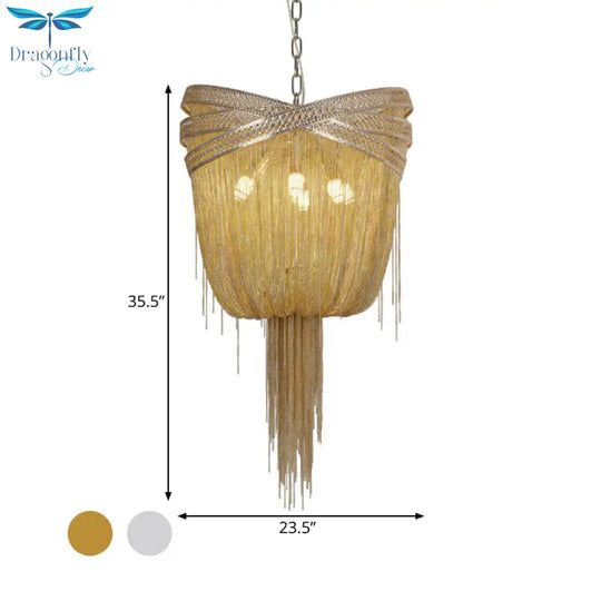 Gold/Silver 4/6/8 Lights Chandelier Lighting Rustic Metal Draped Beaded Hanging Light Fixture