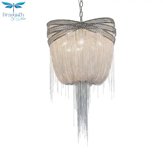 Gold/Silver 4/6/8 Lights Chandelier Lighting Rustic Metal Draped Beaded Hanging Light Fixture