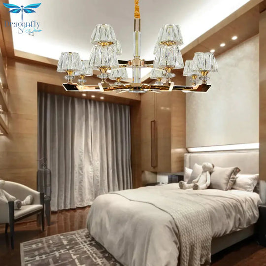 Gold Sputnik Hanging Ceiling Light Postmodern Crystal Block 6/8/12 Heads Living Room Pendant