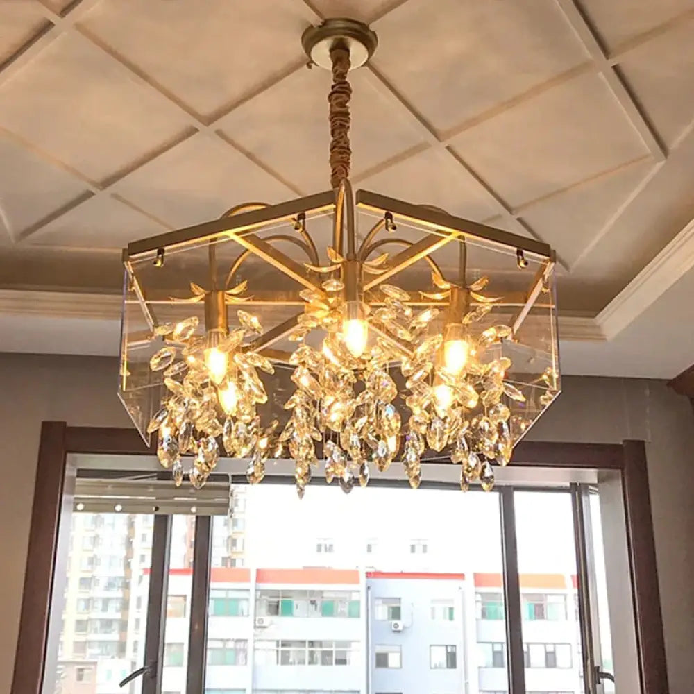 Gold Square Hanging Chandelier Lodge Crystal 4/6/8 Lights Living Room Suspension Pendant 6 /