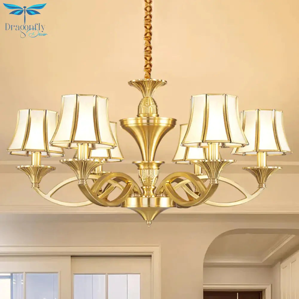 Gold Starburst Chandelier Lamp Colony Metal 3/6/8 Heads Pendant Ceiling Light With Flared Opal