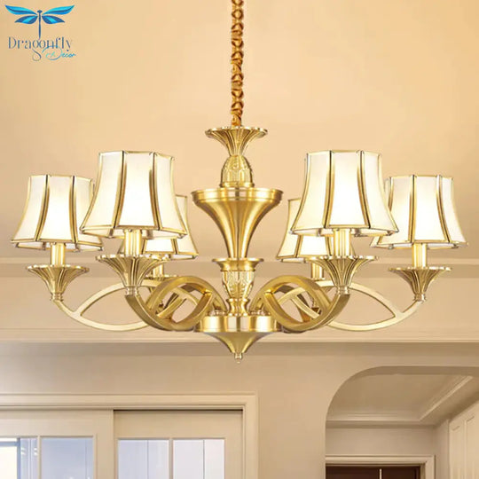 Gold Starburst Chandelier Lamp Colony Metal 3/6/8 Heads Pendant Ceiling Light With Flared Opal