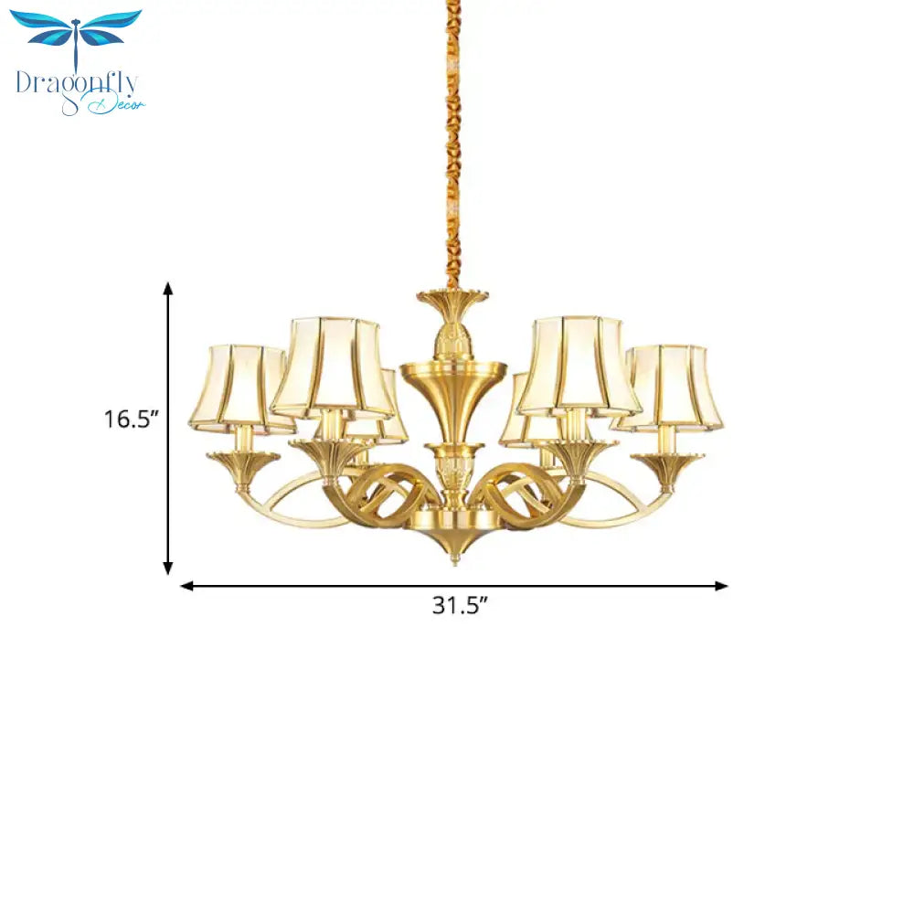 Gold Starburst Chandelier Lamp Colony Metal 3/6/8 Heads Pendant Ceiling Light With Flared Opal