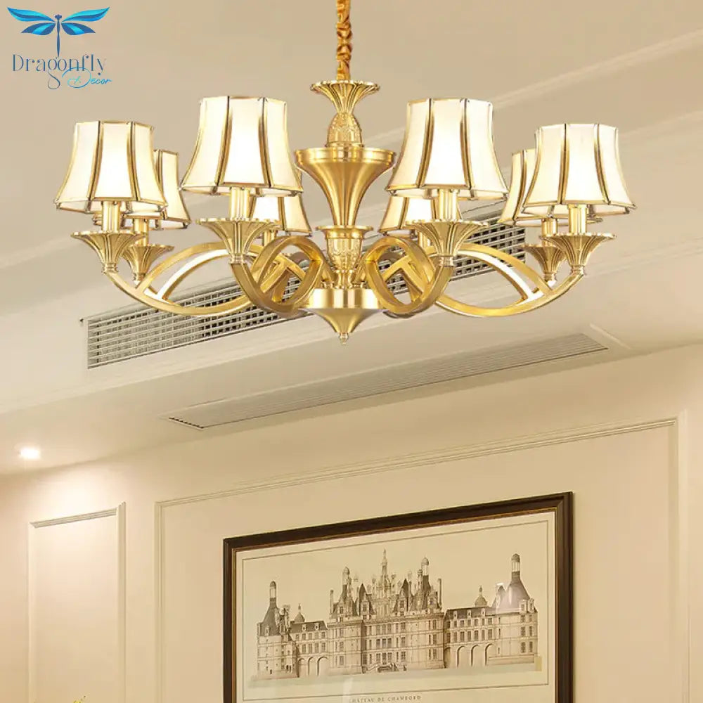 Gold Starburst Chandelier Lamp Colony Metal 3/6/8 Heads Pendant Ceiling Light With Flared Opal