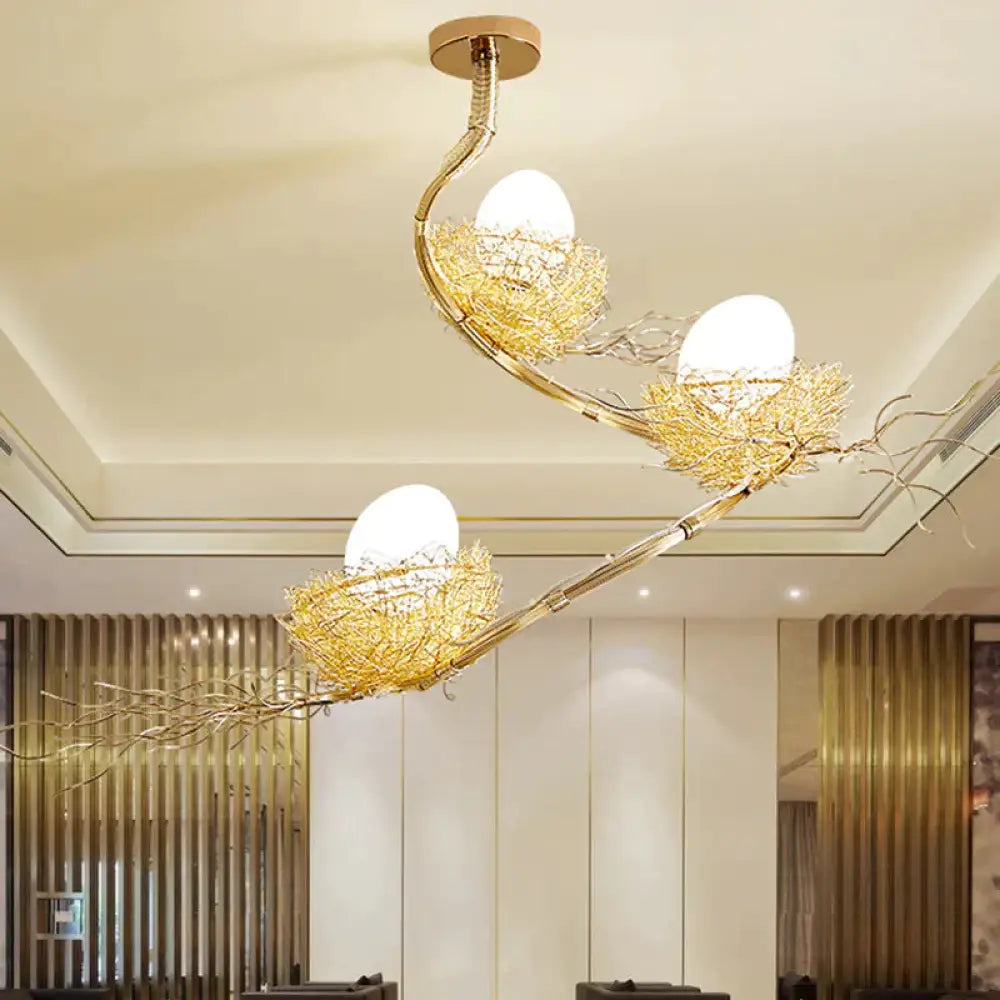 Golden Pendant Light Fixture With Egg Matte White Glass Shade 3 / Gold