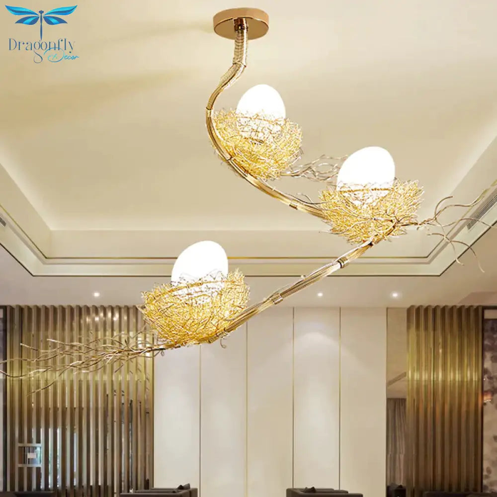Golden Pendant Light Fixture With Egg Matte White Glass Shade