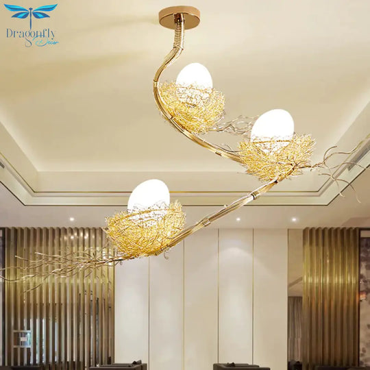 Golden Pendant Light Fixture With Egg Matte White Glass Shade
