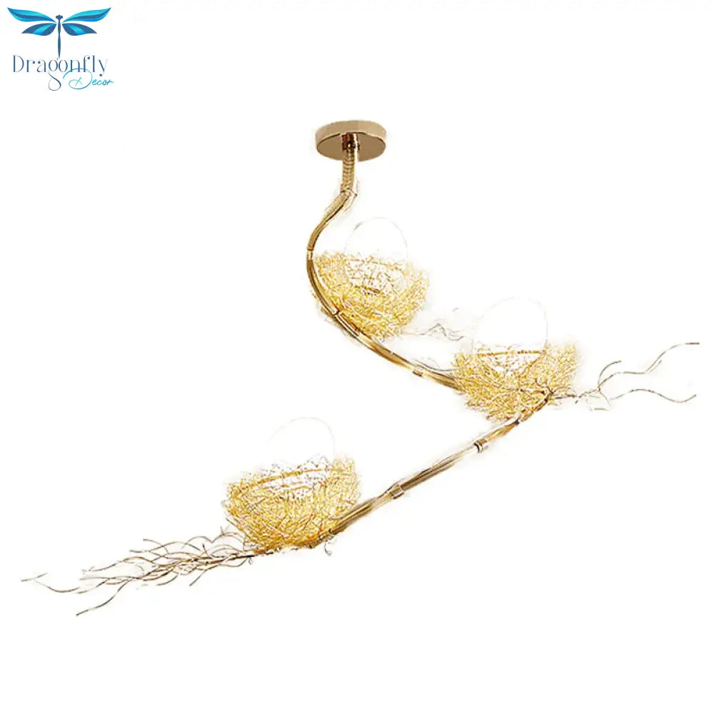 Golden Pendant Light Fixture With Egg Matte White Glass Shade