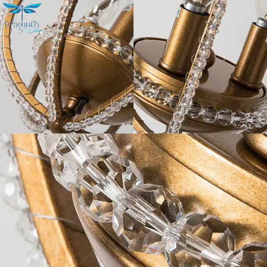 Gourd Metal Hanging Chandelier Retro 3 Heads Brass Ceiling Pendant Light With Crystal Bead