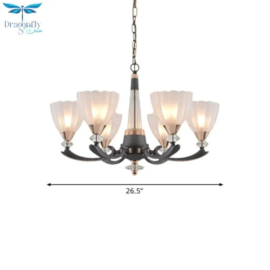 Gray - Gold 6/8 Lights Ceiling Chandelier Traditional White Frosted Glass Flower Up Hanging Lamp