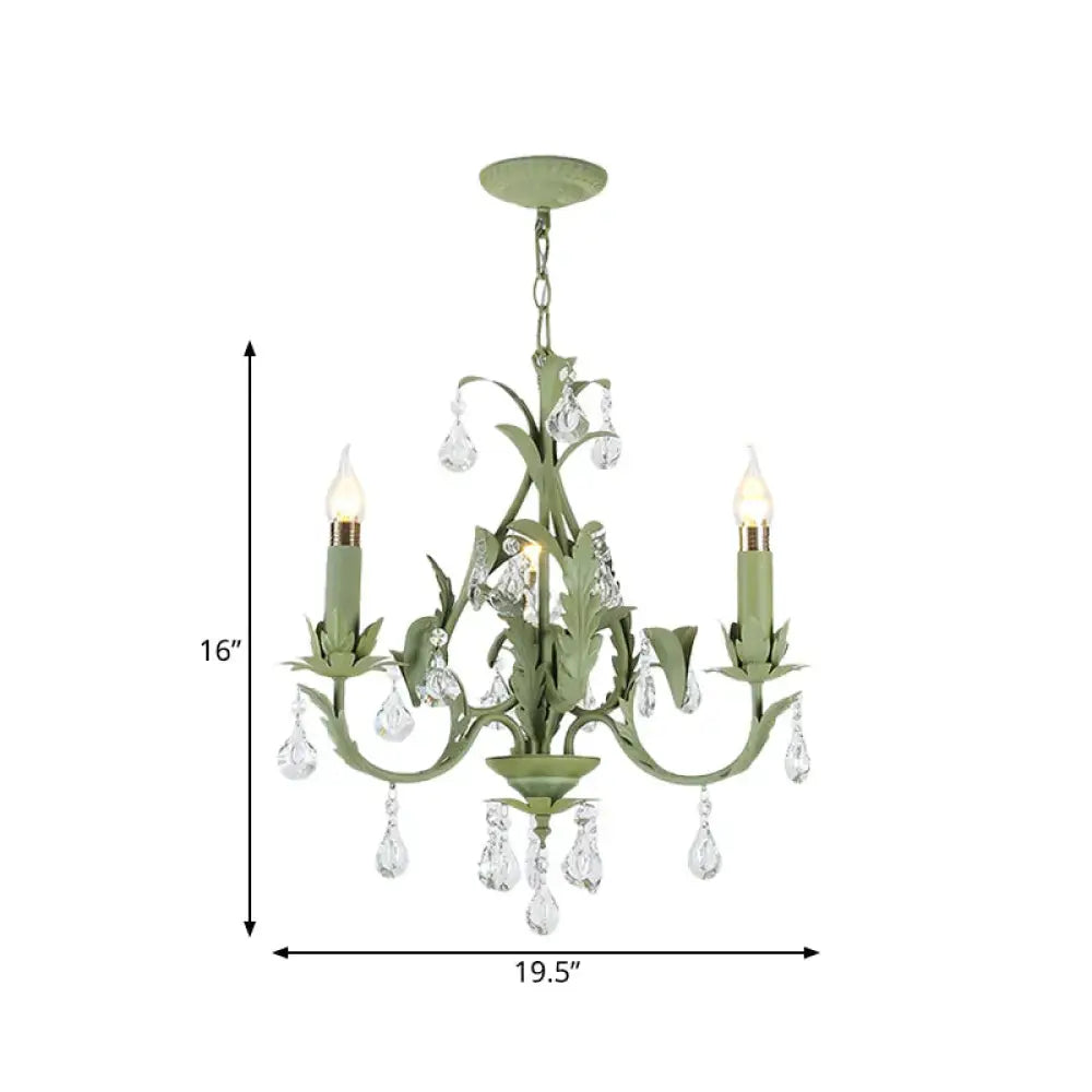 Green Foliage Design Candle Chandelier Countryside Iron 3 Lights Bedroom Ceiling Suspension Lamp