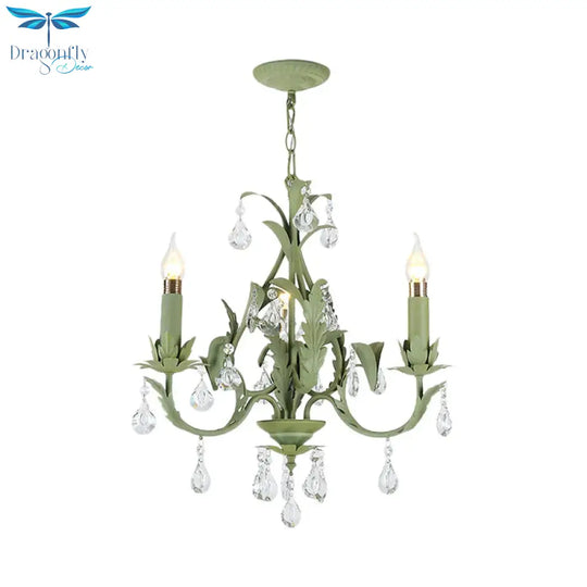 Green Foliage Design Candle Chandelier Countryside Iron 3 Lights Bedroom Ceiling Suspension Lamp