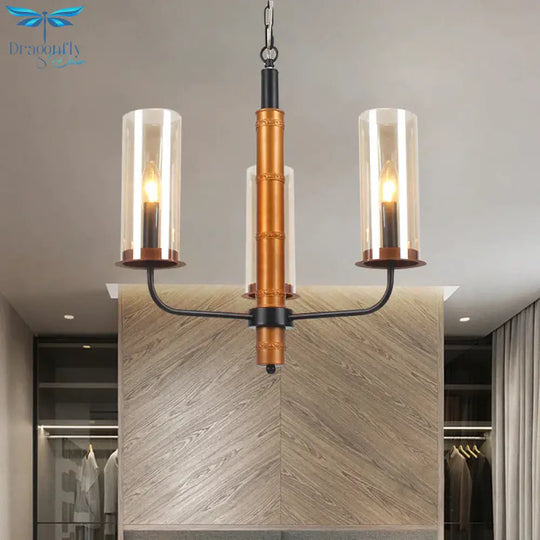 Grey Glass Tubular Chandelier Lighting Modernist 3/5/6 Lights Living Room Pendant Lamp Kit In Gold