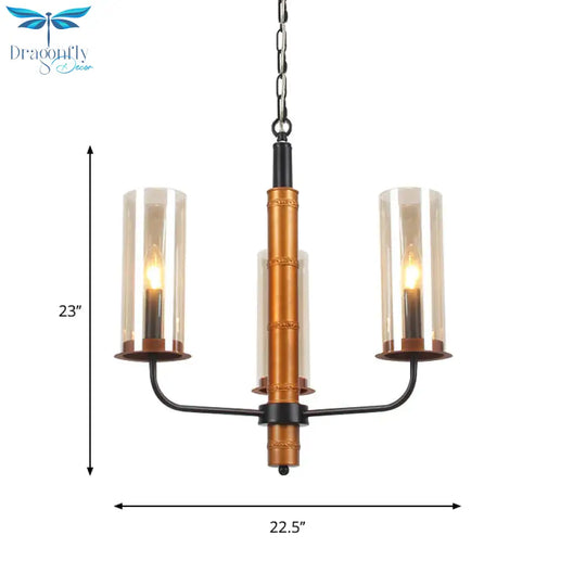 Grey Glass Tubular Chandelier Lighting Modernist 3/5/6 Lights Living Room Pendant Lamp Kit In Gold