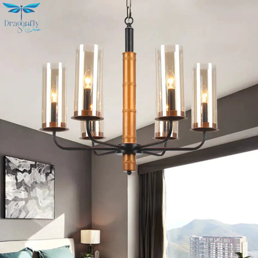 Grey Glass Tubular Chandelier Lighting Modernist 3/5/6 Lights Living Room Pendant Lamp Kit In Gold