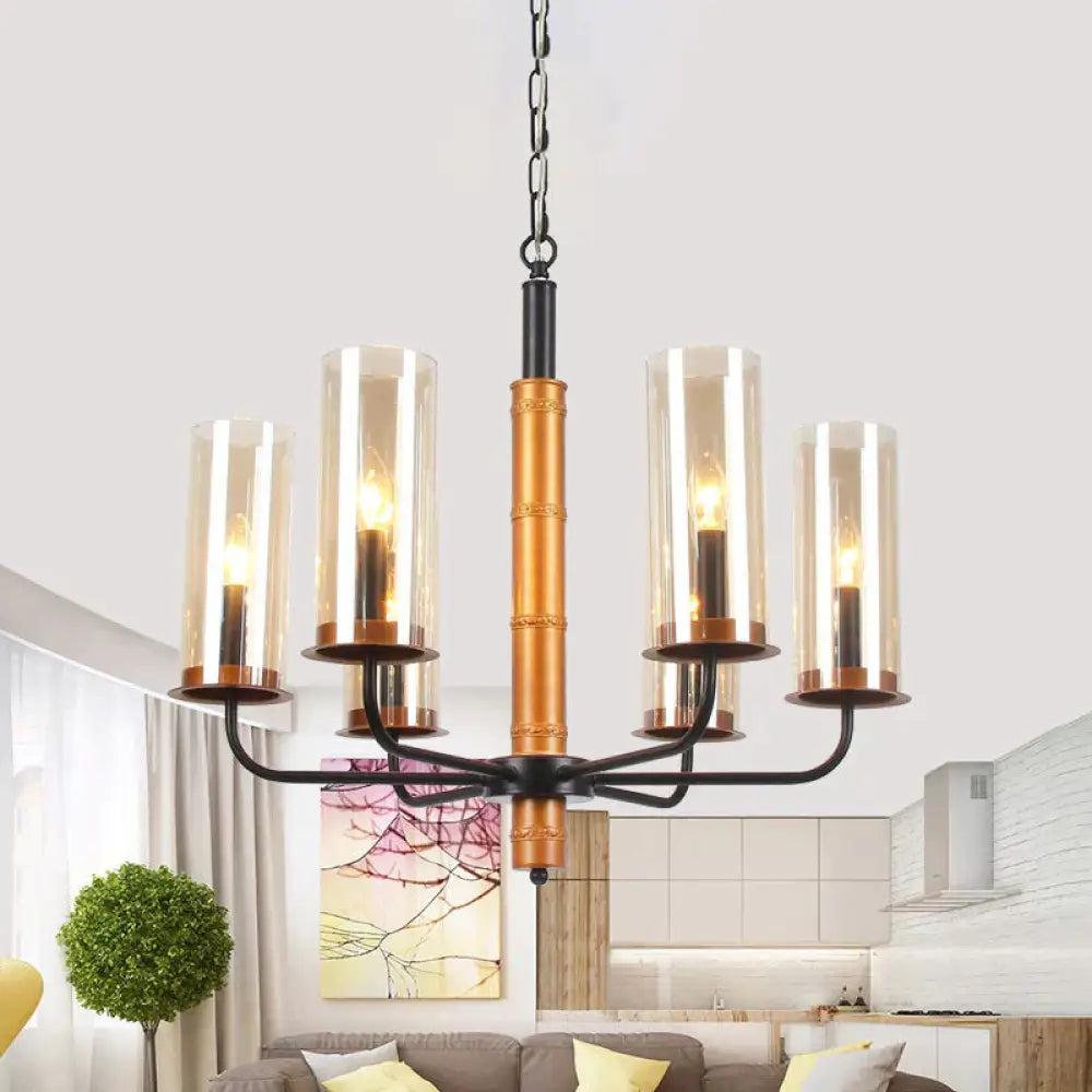 Grey Glass Tubular Chandelier Lighting Modernist 3/5/6 Lights Living Room Pendant Lamp Kit In Gold