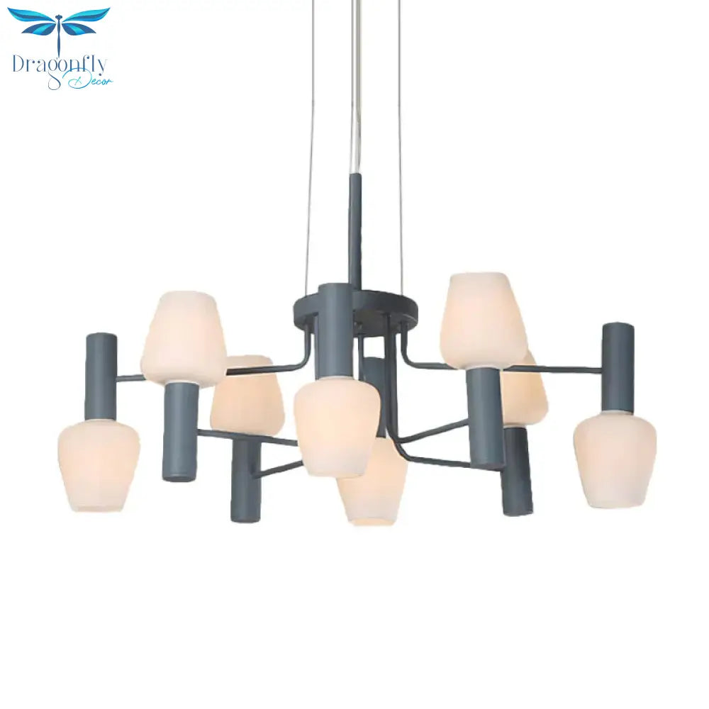 Grey/Pink/Yellow Conical Chandelier Lamp Modernist 8 Heads Frosted Glass Hanging Light For Living