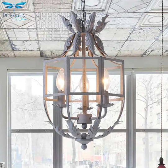 Grey/White/Gold Bird Cage Chandelier Lighting Rustic Metal 3 Bulbs Pendant Light Fixture For Living