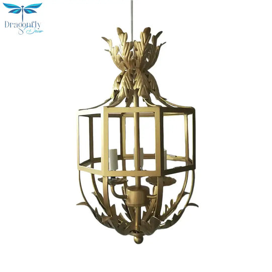 Grey/White/Gold Bird Cage Chandelier Lighting Rustic Metal 3 Bulbs Pendant Light Fixture For Living