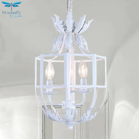 Grey/White/Gold Bird Cage Chandelier Lighting Rustic Metal 3 Bulbs Pendant Light Fixture For Living