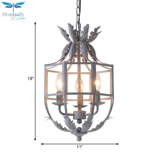 Grey/White/Gold Bird Cage Chandelier Lighting Rustic Metal 3 Bulbs Pendant Light Fixture For Living