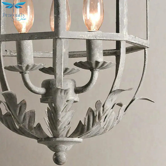 Grey/White/Gold Bird Cage Chandelier Lighting Rustic Metal 3 Bulbs Pendant Light Fixture For Living