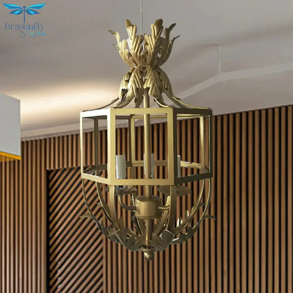 Grey/White/Gold Bird Cage Chandelier Lighting Rustic Metal 3 Bulbs Pendant Light Fixture For Living