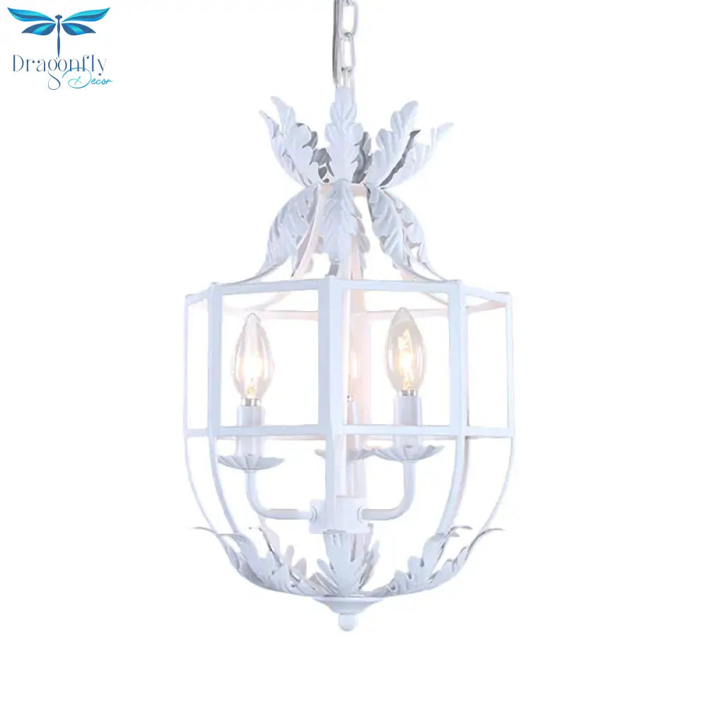 Grey/White/Gold Bird Cage Chandelier Lighting Rustic Metal 3 Bulbs Pendant Light Fixture For Living