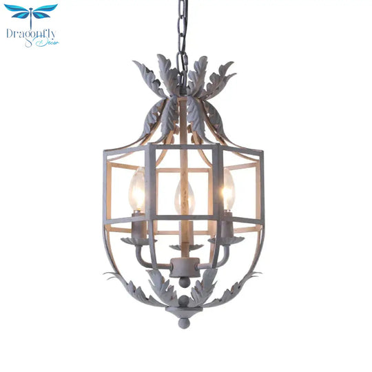 Grey/White/Gold Bird Cage Chandelier Lighting Rustic Metal 3 Bulbs Pendant Light Fixture For Living