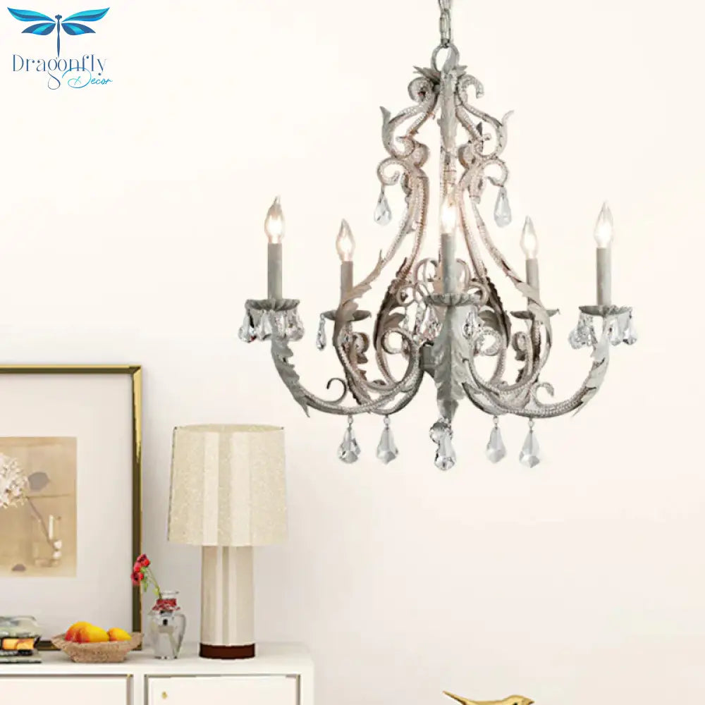 Grey/White Spur Chandelier Modern 5/6 Heads Crystal Ceiling Pendant Light For Living Room