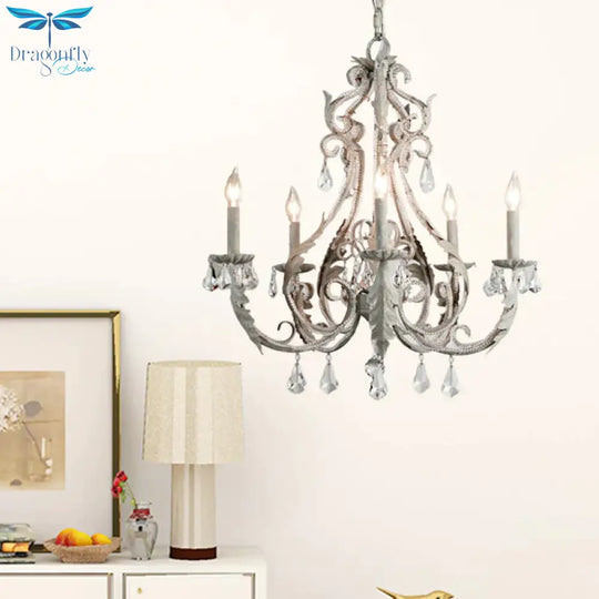 Grey/White Spur Chandelier Modern 5/6 Heads Crystal Ceiling Pendant Light For Living Room