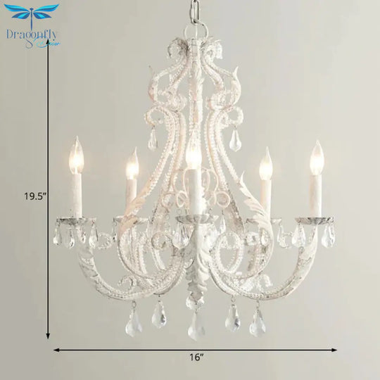 Grey/White Spur Chandelier Modern 5/6 Heads Crystal Ceiling Pendant Light For Living Room