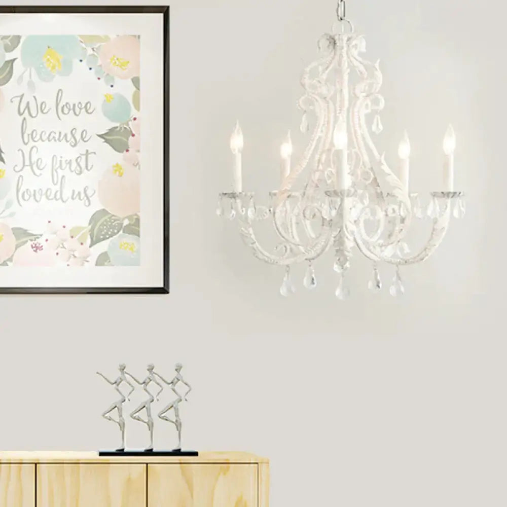 Grey/White Spur Chandelier Modern 5/6 Heads Crystal Ceiling Pendant Light For Living Room 5 / White
