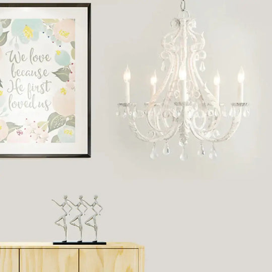 Grey/White Spur Chandelier Modern 5/6 Heads Crystal Ceiling Pendant Light For Living Room 5 / White