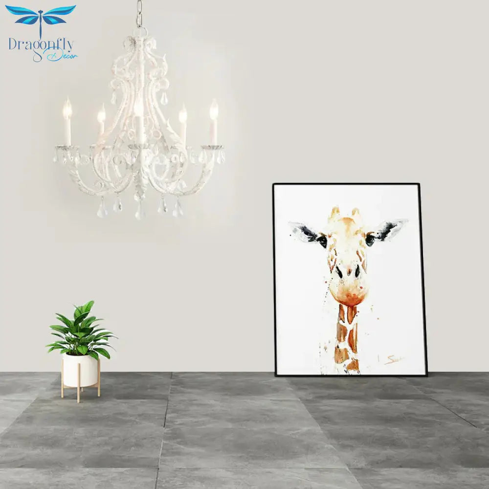 Grey/White Spur Chandelier Modern 5/6 Heads Crystal Ceiling Pendant Light For Living Room