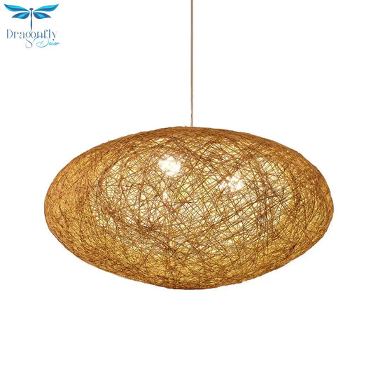 Handcrafted Pendant Chandelier Japanese Bamboo 3 Heads Suspended Lighting Fixture In Flaxen