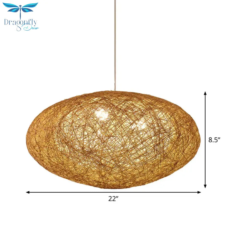 Handcrafted Pendant Chandelier Japanese Bamboo 3 Heads Suspended Lighting Fixture In Flaxen