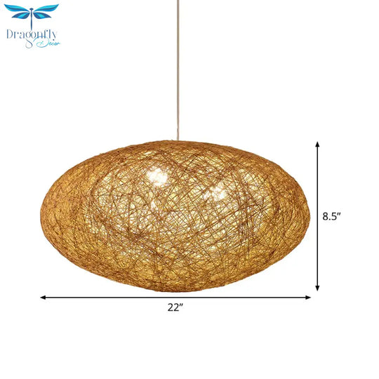 Handcrafted Pendant Chandelier Japanese Bamboo 3 Heads Suspended Lighting Fixture In Flaxen