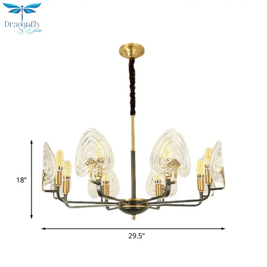 Heart - Shaped Bedroom Pendant Chandelier Colonial Clear Prismatic Glass 6/8 Bulbs Black And Gold