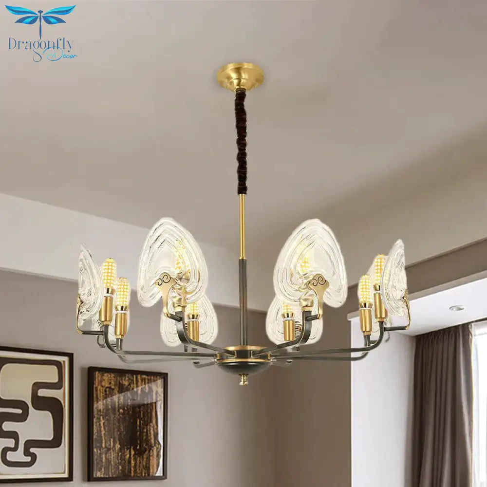 Heart - Shaped Bedroom Pendant Chandelier Colonial Clear Prismatic Glass 6/8 Bulbs Black And Gold